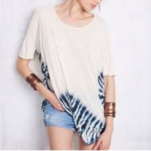 Free People Women's The Free Hazy Day Blue Top Size XS Oversized Tie Dye Cut out